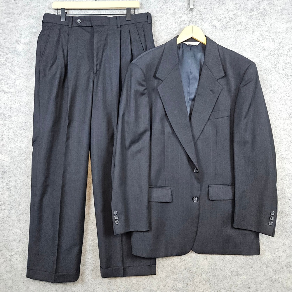 Evan-Picone Men's Black Pinstriped 2-Pc Suit Blazer‎ 42R Pants 34x29 Church Prom